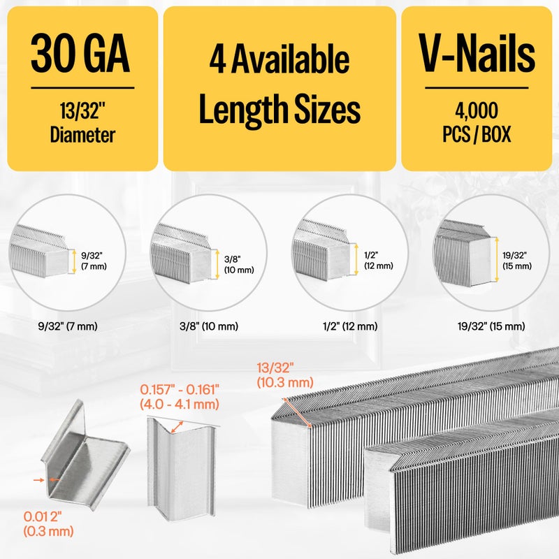 meite Hardwood Type 10.3mm Diameter V Nails 7mm Length 9/32-Inch for Picture Frame Joiner V1015B V-Nailer Pneumatic Joining Corners Tool 4,000 PCS/Box - Image 2